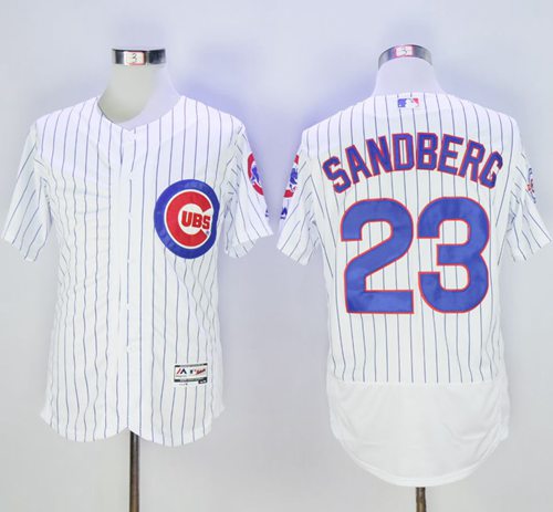 Cubs #23 Ryne Sandberg White Flexbase Authentic Collection with 100 Years at Wrigley Field Commemorative Patch Stitched MLB Jersey - Click Image to Close